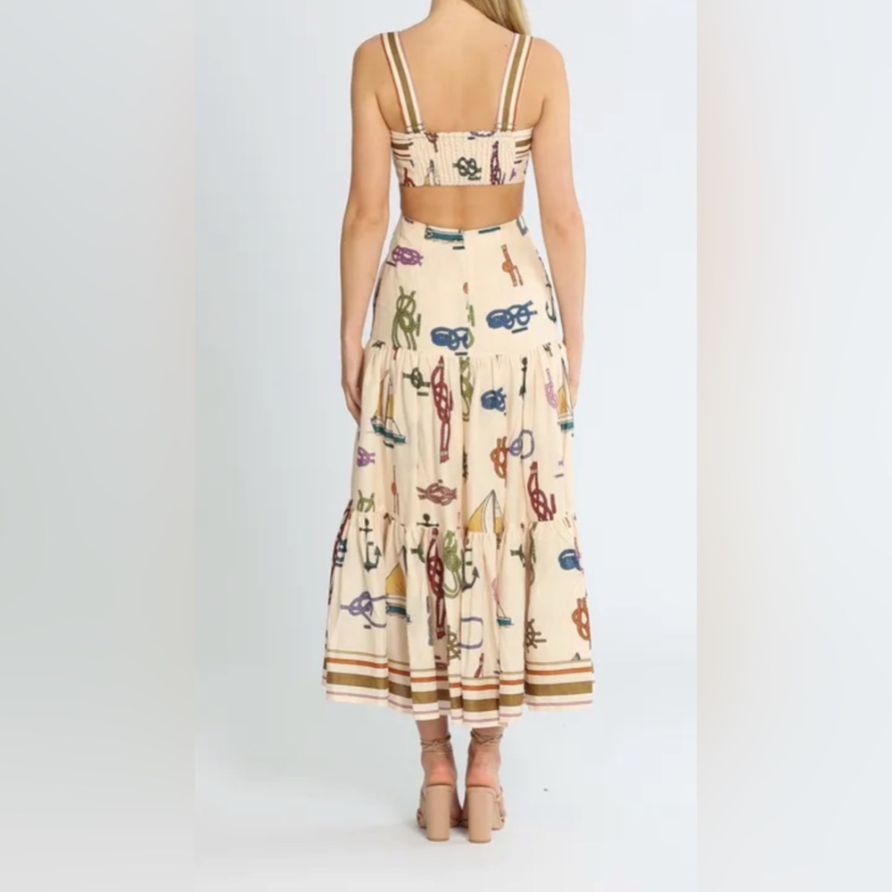 ALEMAIS “Ships Ahoy” Sundress - Nautical Print Cream Dress- Cut Out - Picture 2 of 11